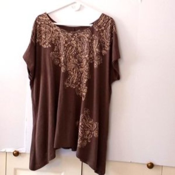 St. John's Bay Tops - St. John's Bay Short Sleeve Asymmetrical Hemline Top - Size (3X) - Brown